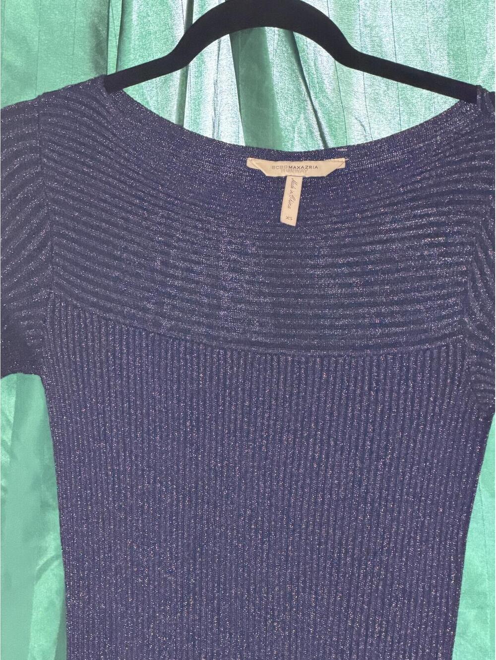 BCBGMAXAZRIA Vintage Y2K Metallic Knit Long Sleeve Dress Womens Size XS Navy